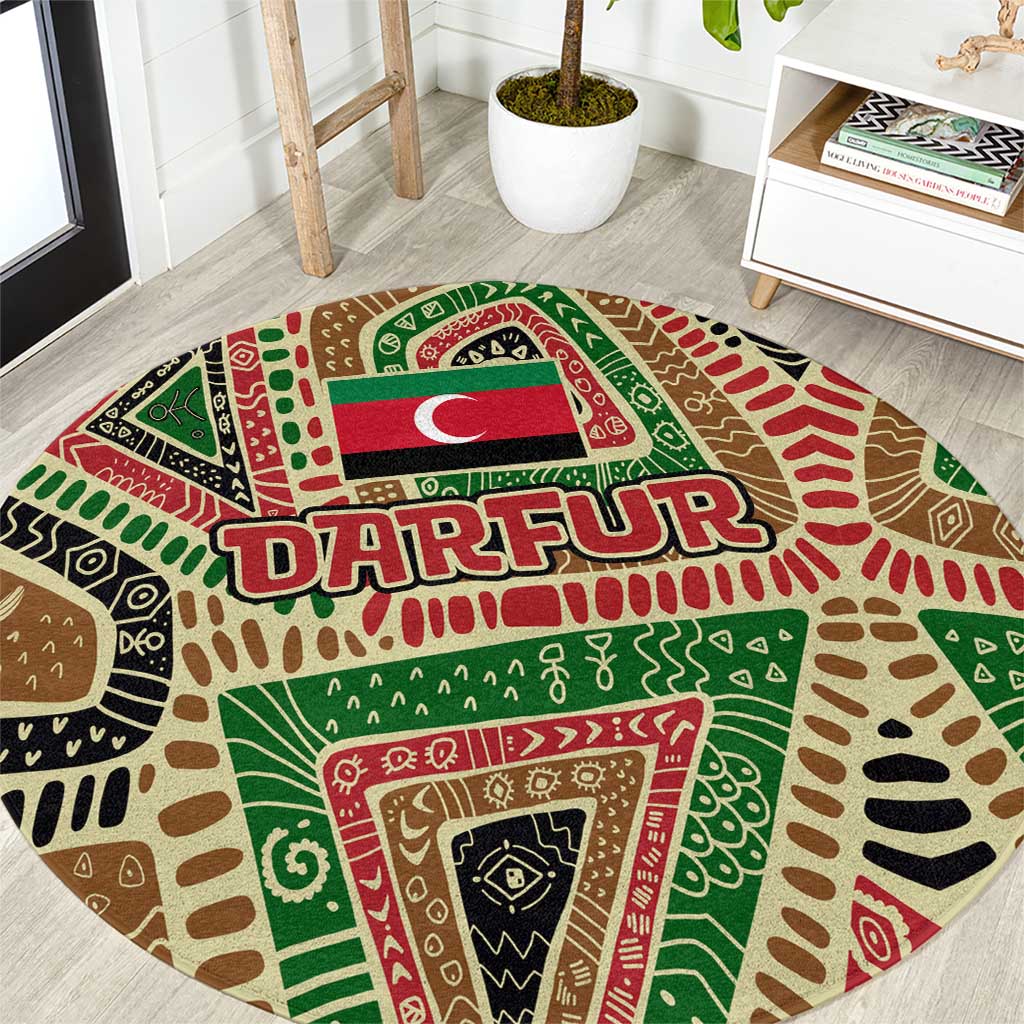 Darfur Sudan Round Carpet with Red Green Beige Tribal Pattern - Wonder Print Shop