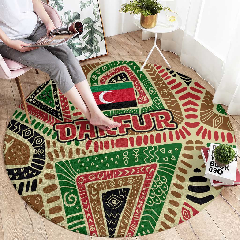 Darfur Sudan Round Carpet with Red Green Beige Tribal Pattern - Wonder Print Shop