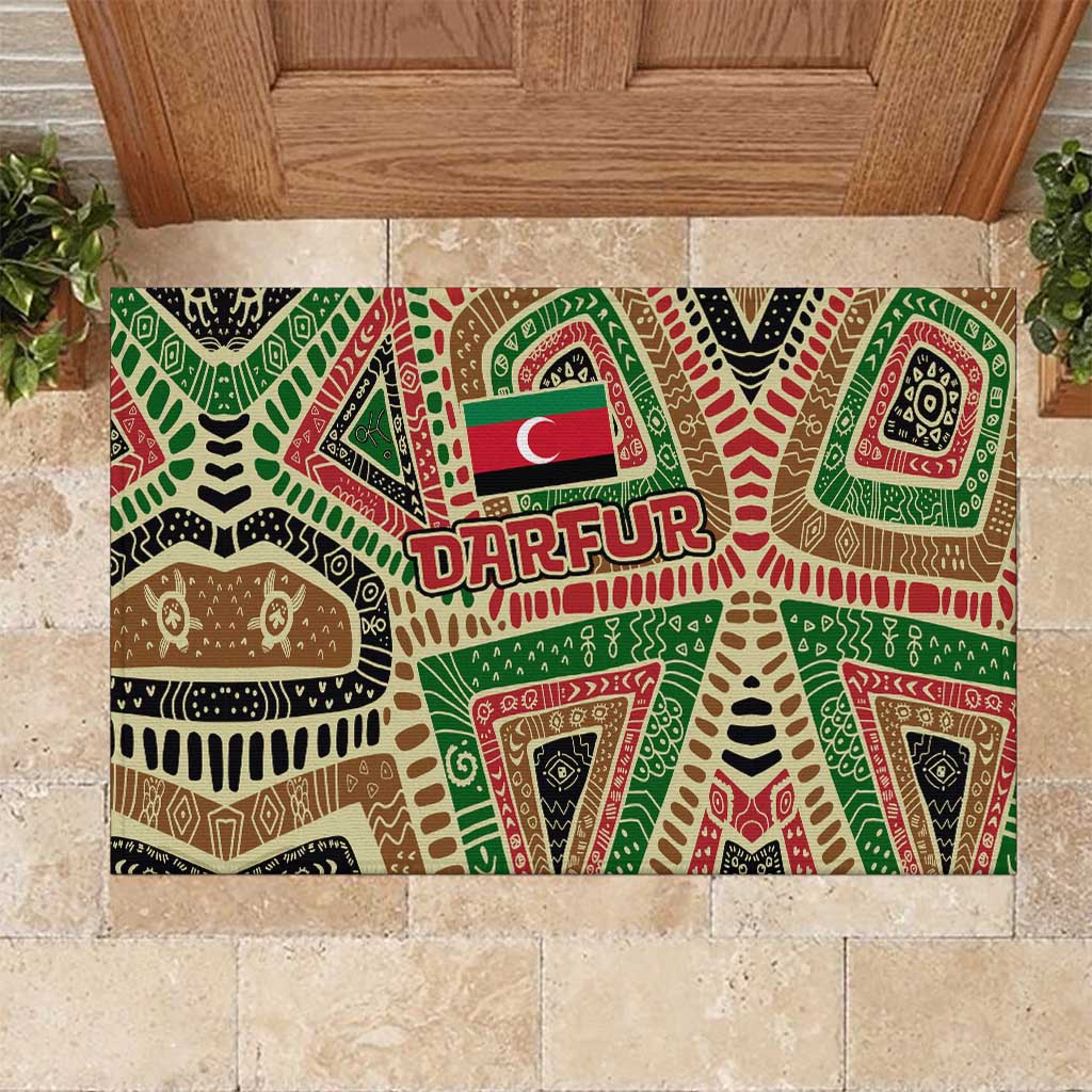 Darfur Sudan Rubber Doormat with Red Green Beige Tribal Pattern - Wonder Print Shop