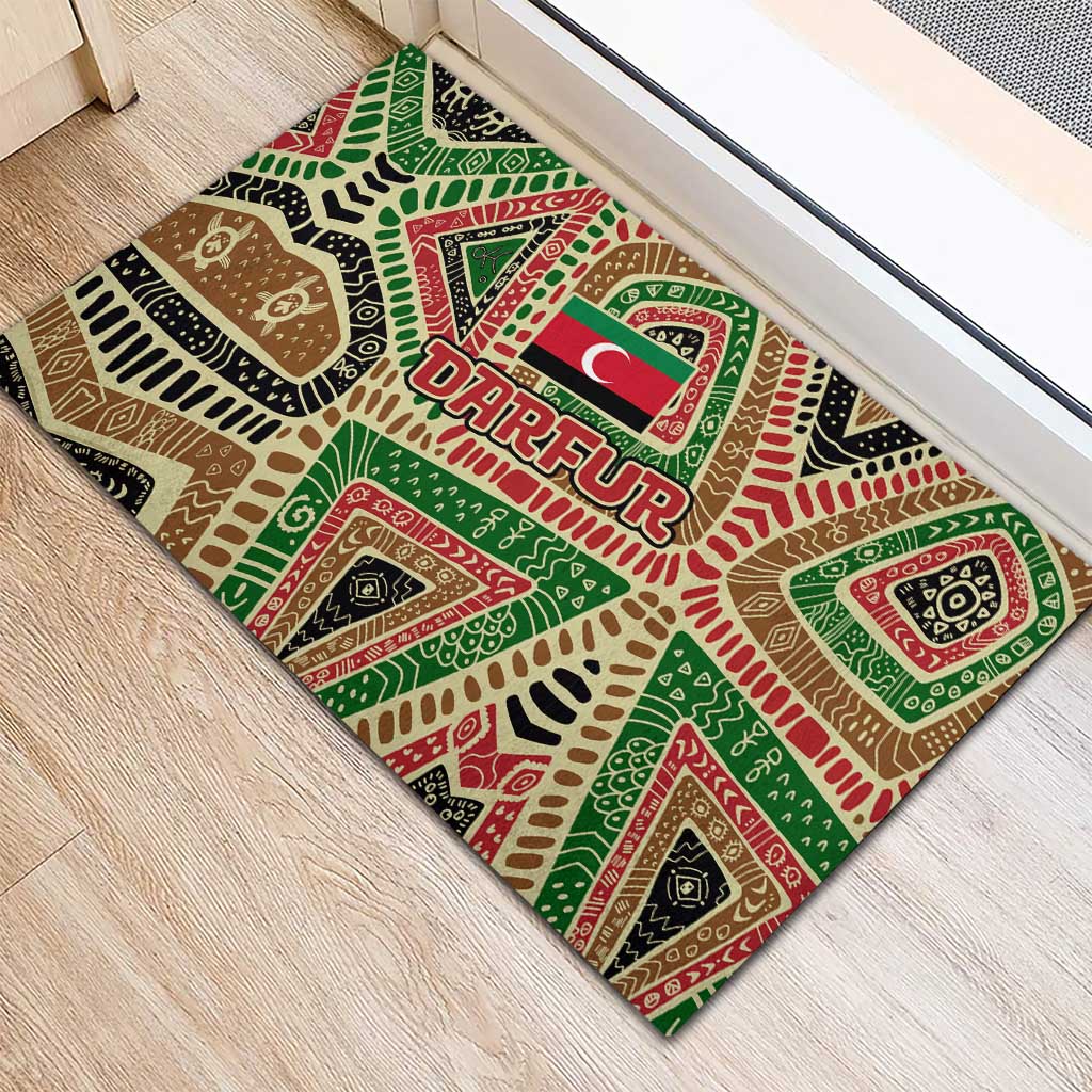 Darfur Sudan Rubber Doormat with Red Green Beige Tribal Pattern - Wonder Print Shop
