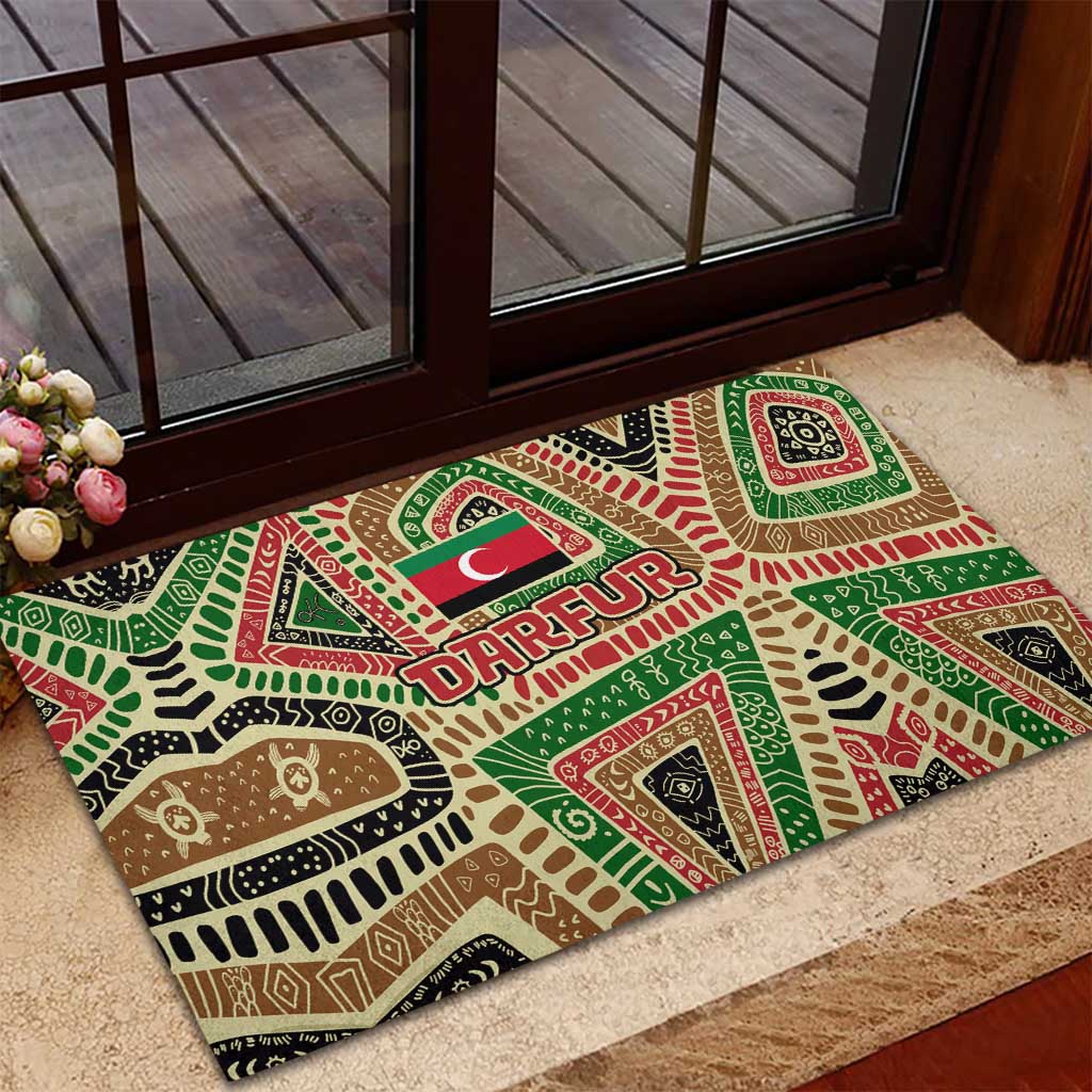 Darfur Sudan Rubber Doormat with Red Green Beige Tribal Pattern - Wonder Print Shop