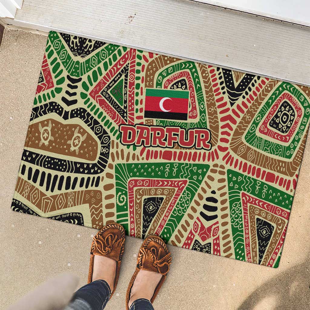 Darfur Sudan Rubber Doormat with Red Green Beige Tribal Pattern - Wonder Print Shop