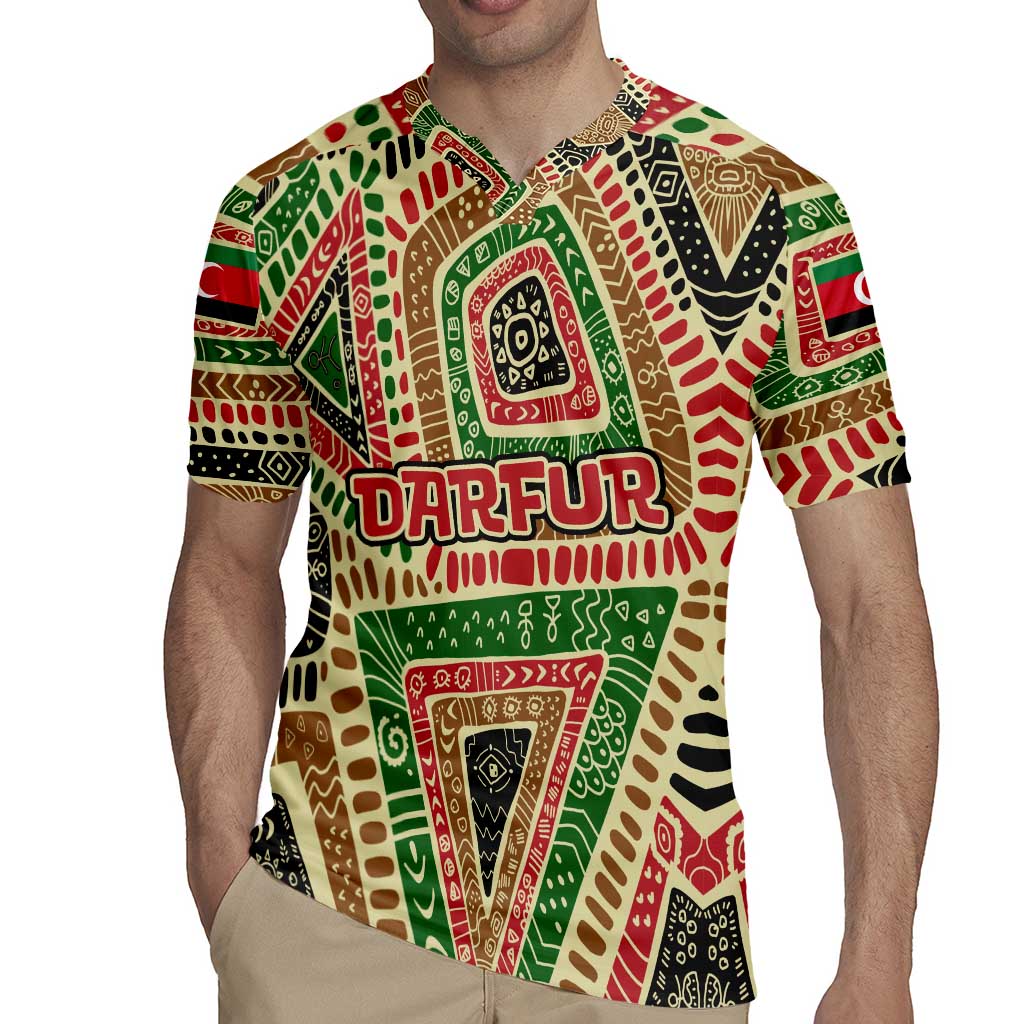 Darfur Sudan Rugby Jersey with Red Green Beige Tribal Pattern - Wonder Print Shop