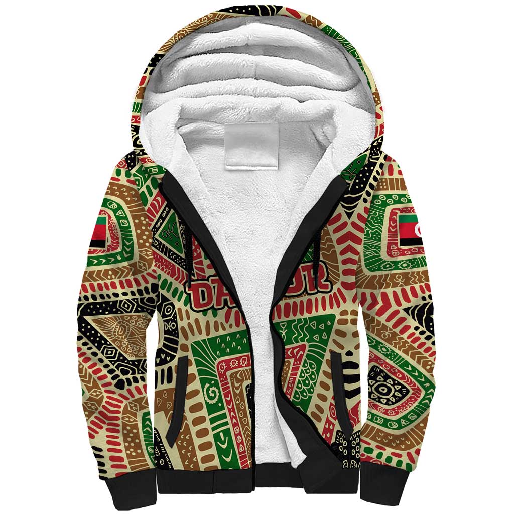 Darfur Sudan Sherpa Hoodie with Red Green Beige Tribal Pattern - Wonder Print Shop
