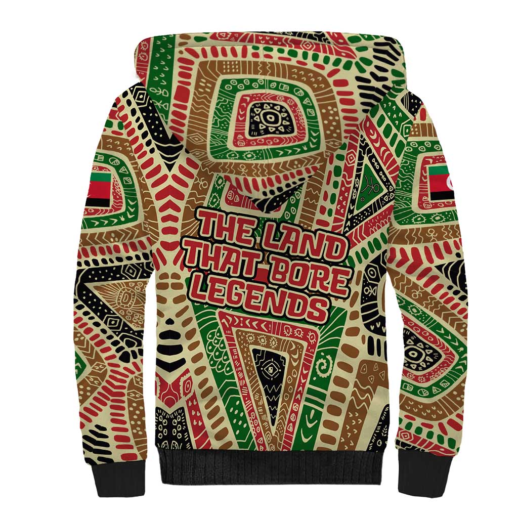Darfur Sudan Sherpa Hoodie with Red Green Beige Tribal Pattern - Wonder Print Shop