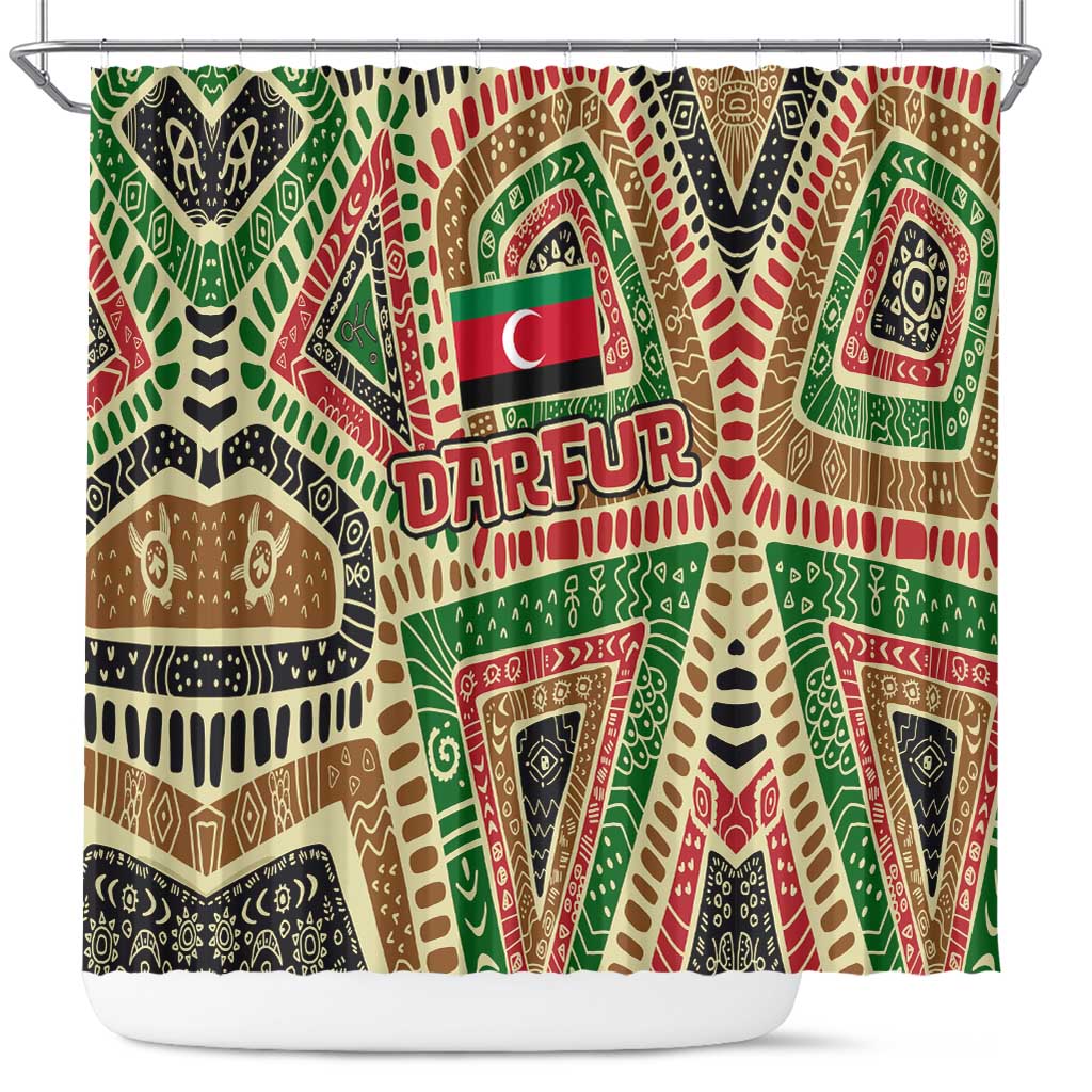 Darfur Sudan Shower Curtain with Red Green Beige Tribal Pattern - Wonder Print Shop