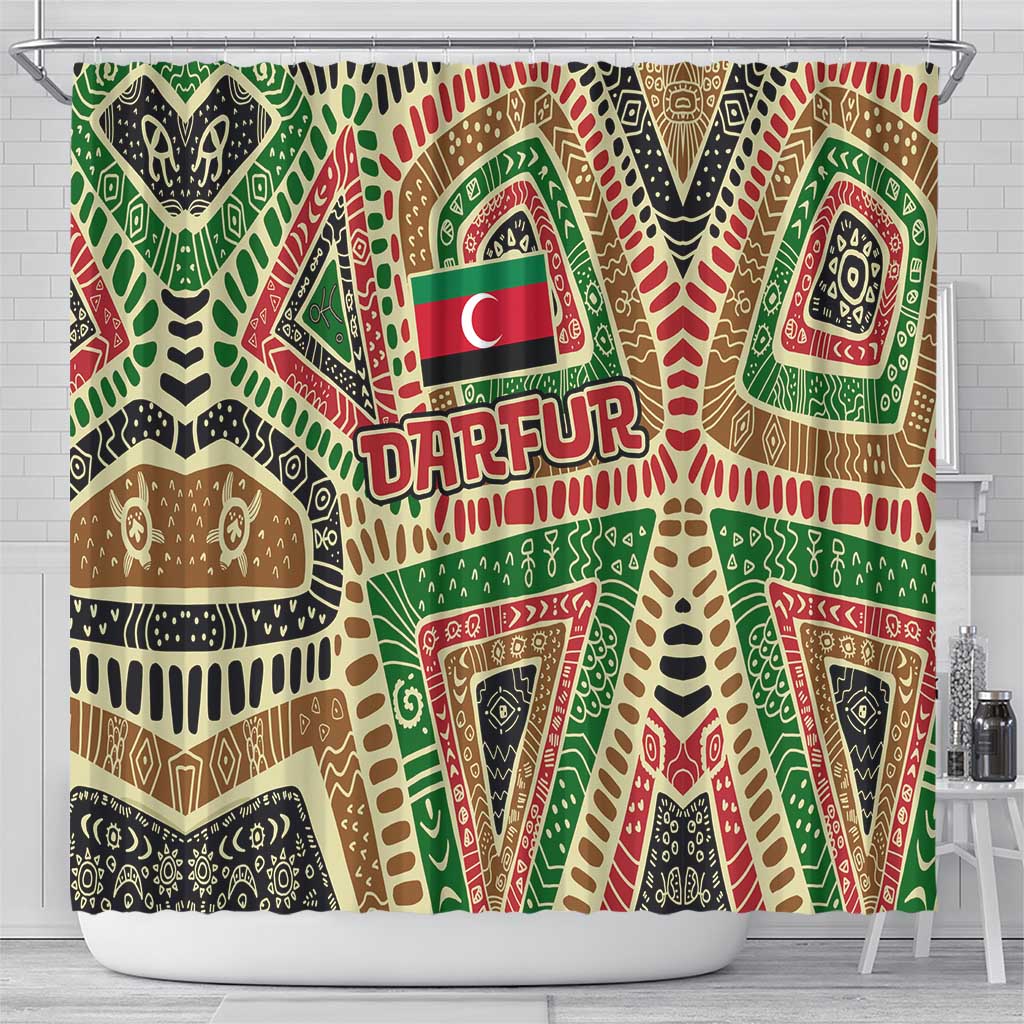 Darfur Sudan Shower Curtain with Red Green Beige Tribal Pattern - Wonder Print Shop