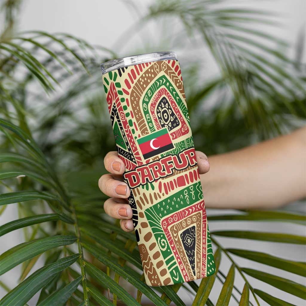 Darfur Sudan Skinny Tumbler with Red Green Beige Tribal Pattern - Wonder Print Shop