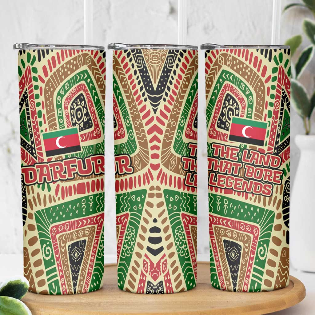 Darfur Sudan Skinny Tumbler with Red Green Beige Tribal Pattern - Wonder Print Shop