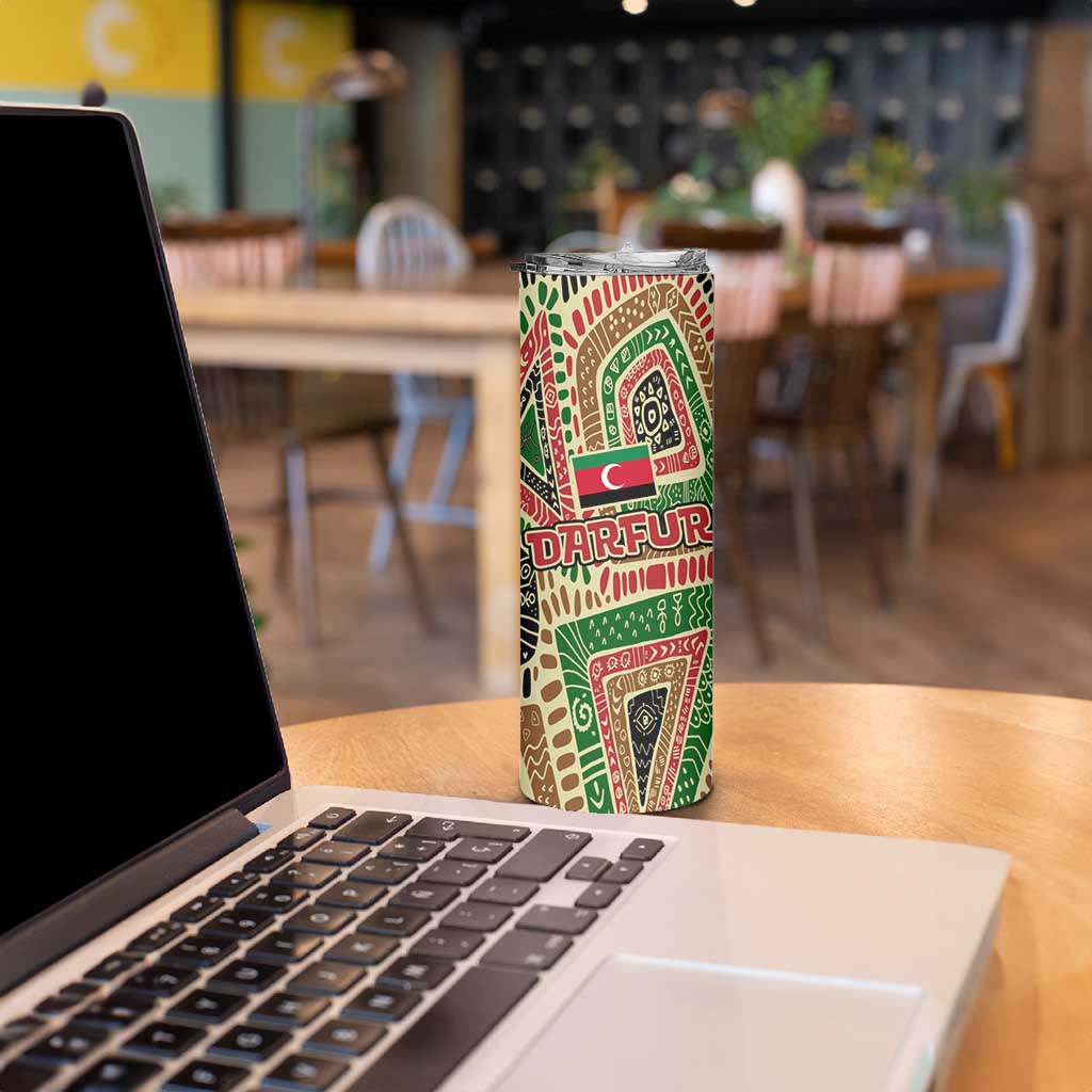 Darfur Sudan Skinny Tumbler with Red Green Beige Tribal Pattern - Wonder Print Shop