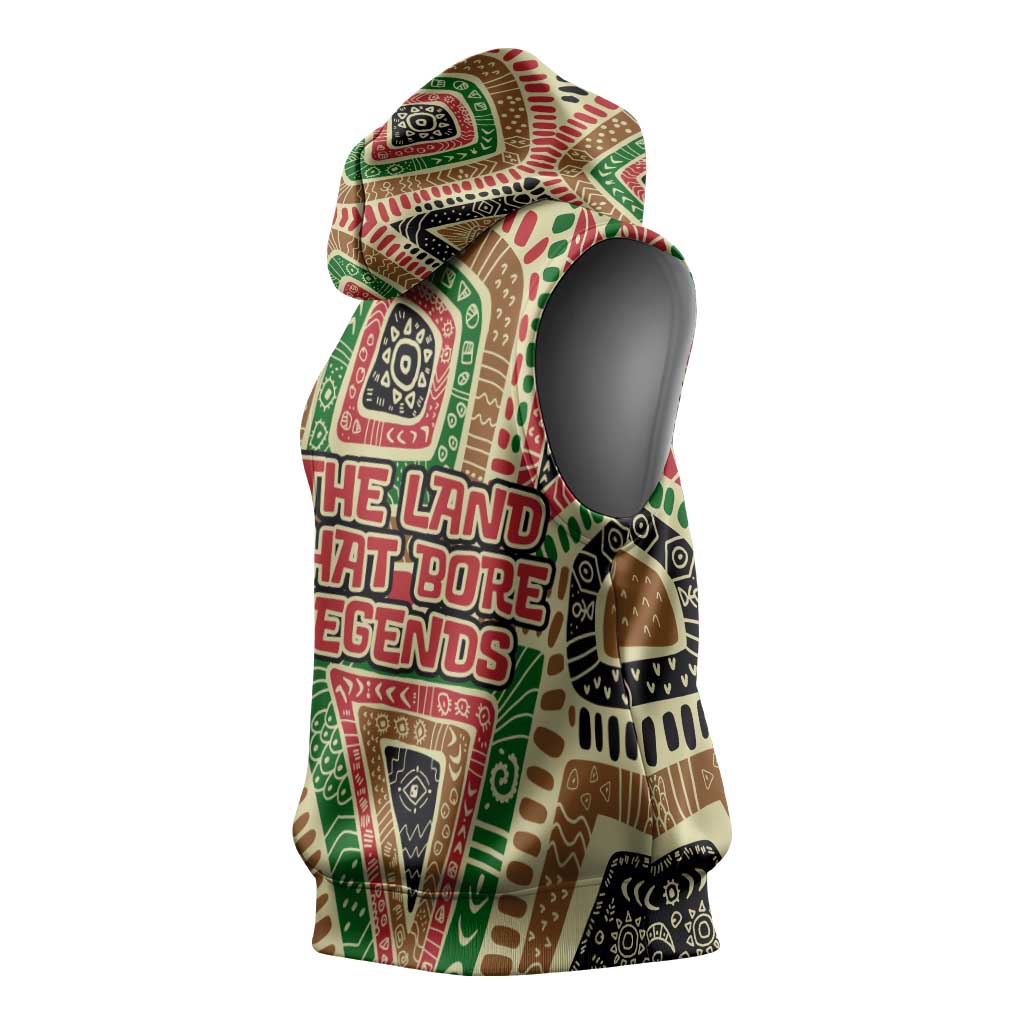 Darfur Sudan Sleeveless Hoodie with Red Green Beige Tribal Pattern - Wonder Print Shop