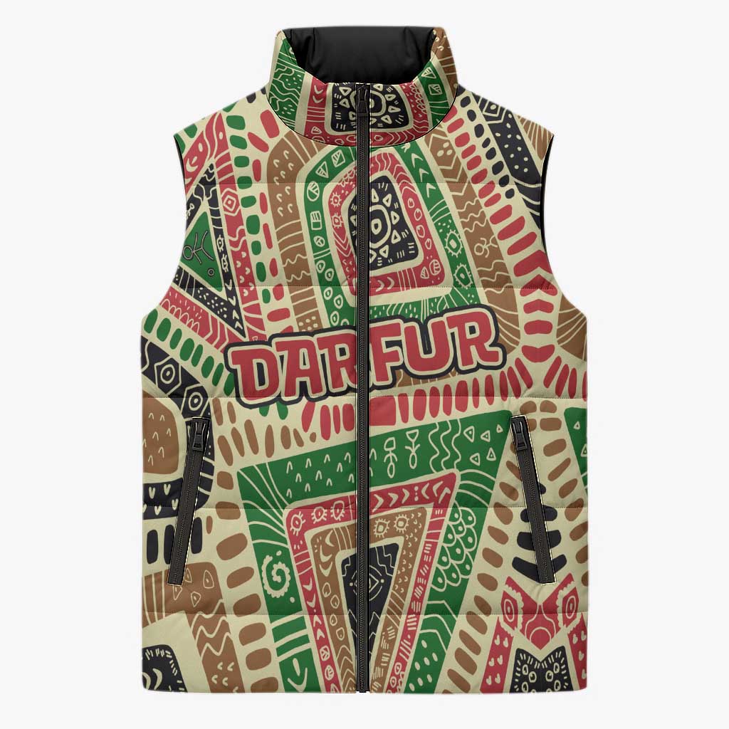 Darfur Sudan Sleeveless Puffer Jacket with Red Green Beige Tribal Pattern - Wonder Print Shop