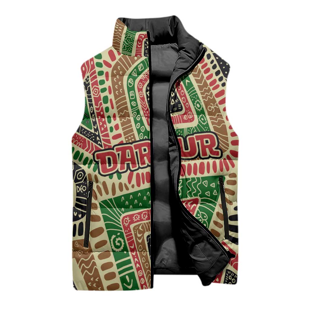 Darfur Sudan Sleeveless Puffer Jacket with Red Green Beige Tribal Pattern - Wonder Print Shop