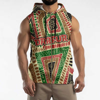 Darfur Sudan Sleeveless Zip Hoodie with Red Green Beige Tribal Pattern - Wonder Print Shop