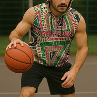 Darfur Sudan Sleeveless Zip Hoodie with Red Green Beige Tribal Pattern - Wonder Print Shop