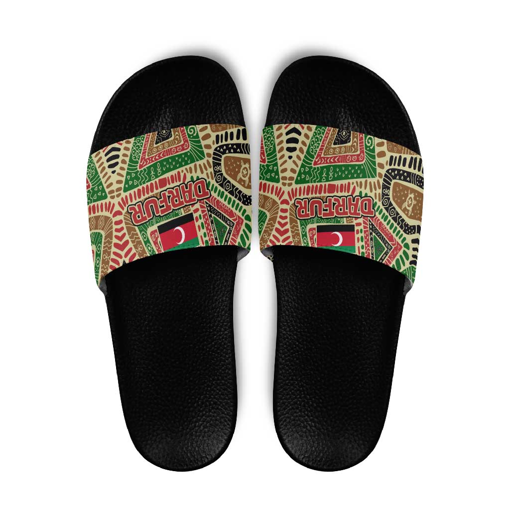 Darfur Sudan Slide Sandals with Red Green Beige Tribal Pattern - Wonder Print Shop
