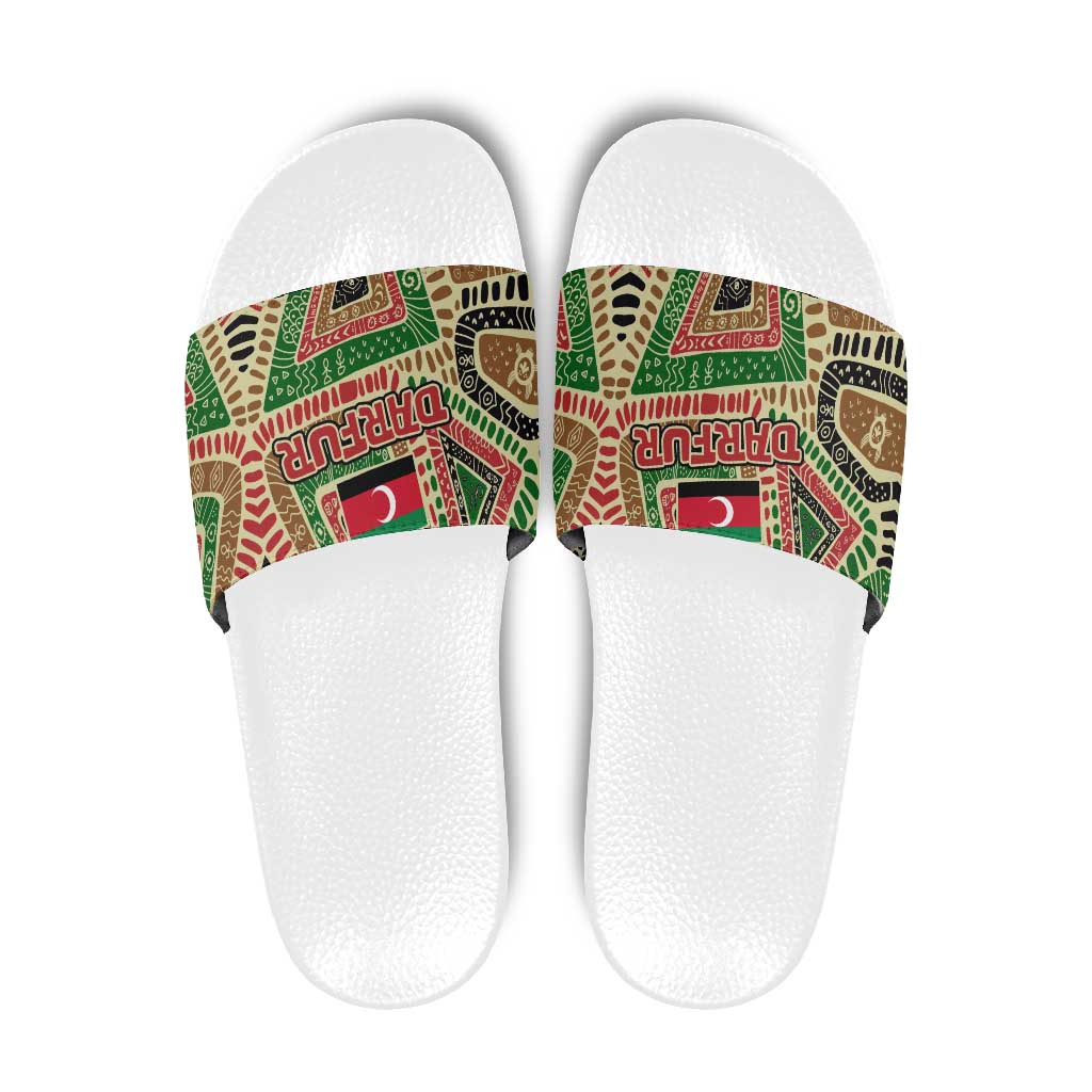 Darfur Sudan Slide Sandals with Red Green Beige Tribal Pattern - Wonder Print Shop