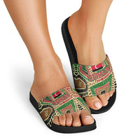 Darfur Sudan Slide Sandals with Red Green Beige Tribal Pattern - Wonder Print Shop