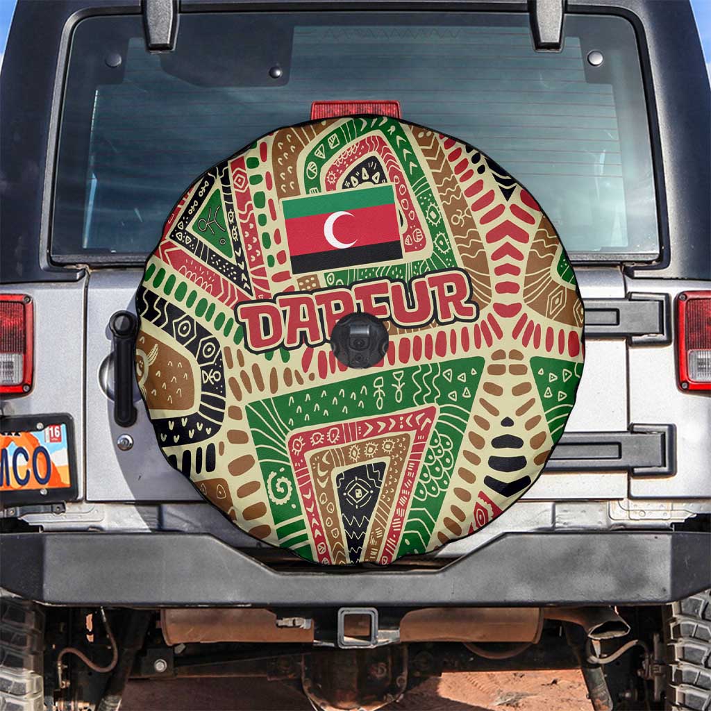 Darfur Sudan Spare Tire Cover with Red Green Beige Tribal Pattern - Wonder Print Shop