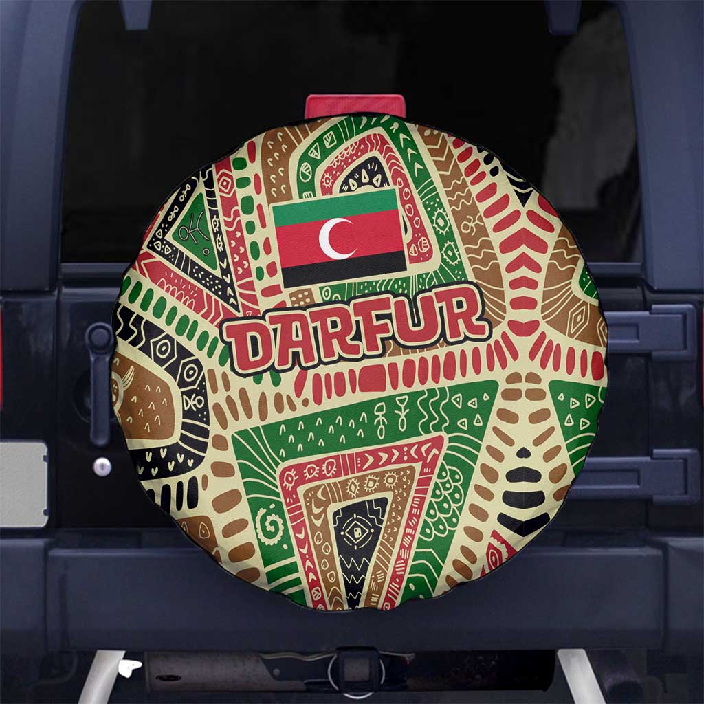 Darfur Sudan Spare Tire Cover with Red Green Beige Tribal Pattern - Wonder Print Shop
