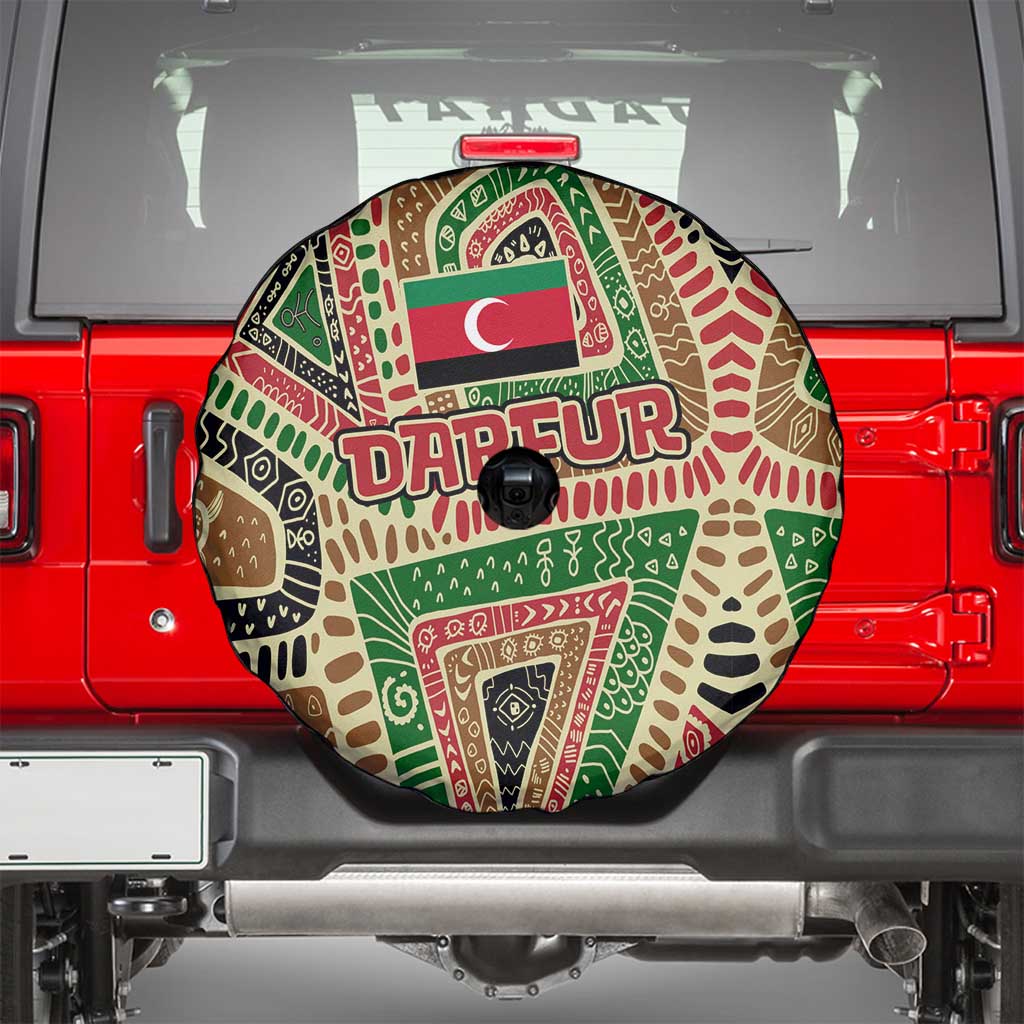 Darfur Sudan Spare Tire Cover with Red Green Beige Tribal Pattern - Wonder Print Shop