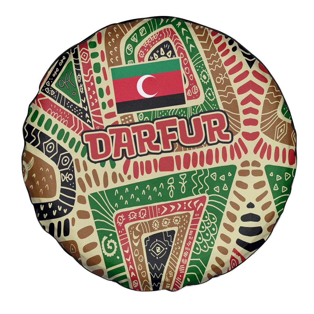 Darfur Sudan Spare Tire Cover with Red Green Beige Tribal Pattern - Wonder Print Shop
