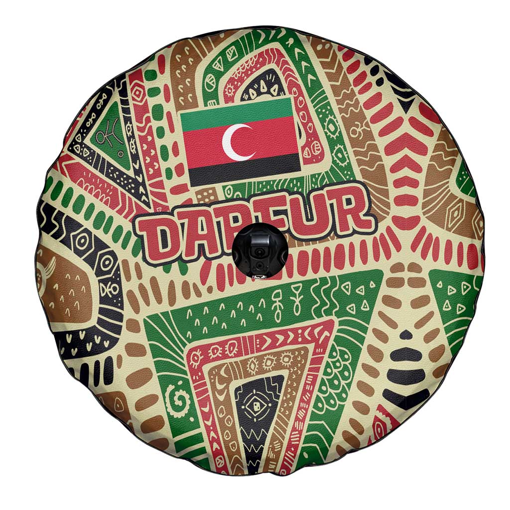 Darfur Sudan Spare Tire Cover with Red Green Beige Tribal Pattern - Wonder Print Shop