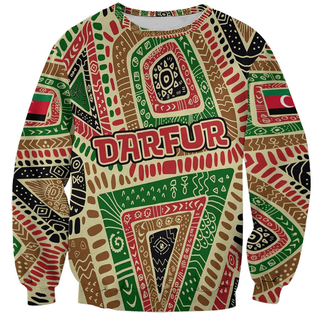 Darfur Sudan Sweatshirt with Red Green Beige Tribal Pattern - Wonder Print Shop