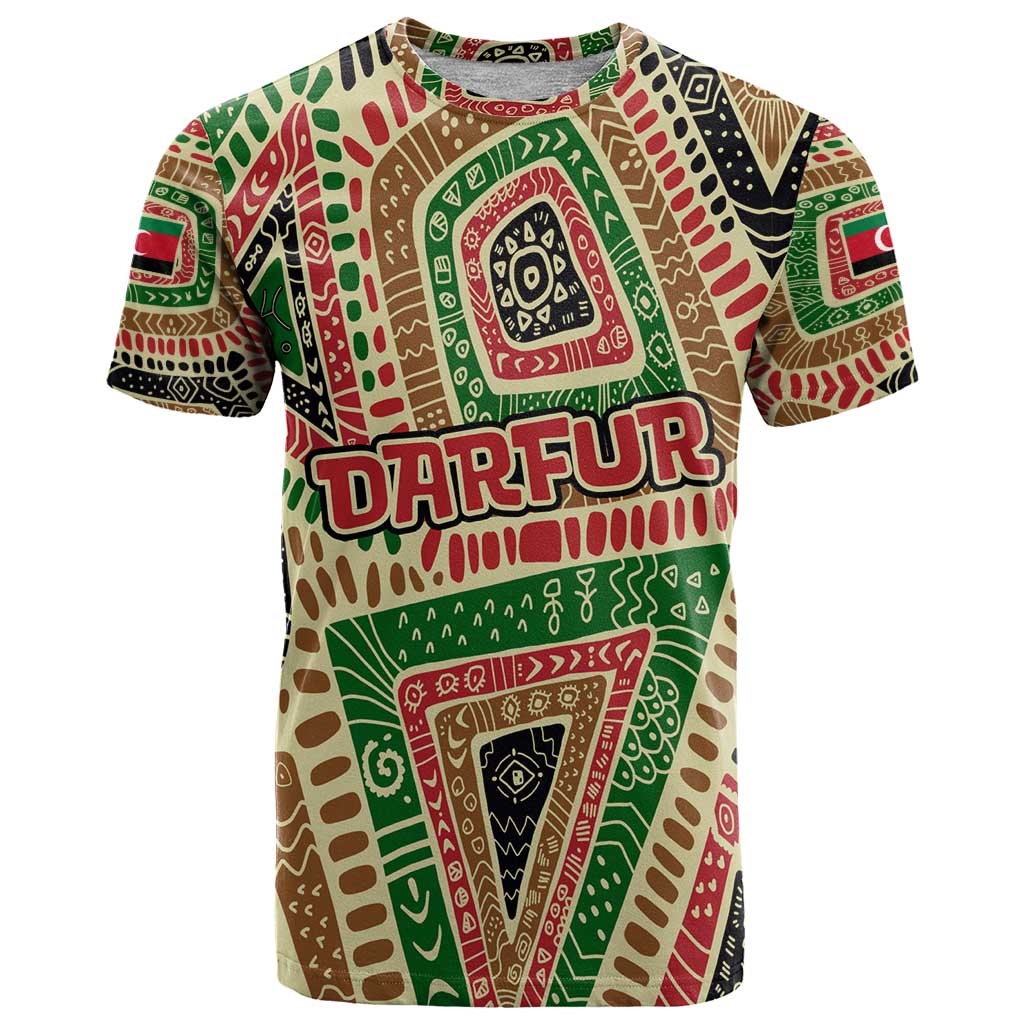 Darfur Sudan T Shirt with Red Green Beige Tribal Pattern - Wonder Print Shop