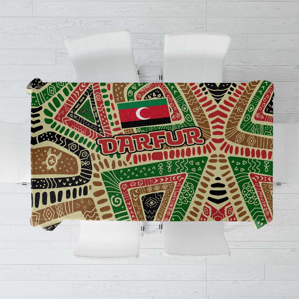Darfur Sudan Tablecloth with Red Green Beige Tribal Pattern - Wonder Print Shop