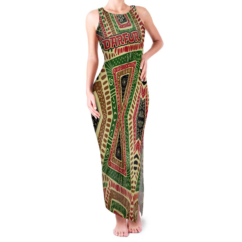 Darfur Sudan Tank Maxi Dress with Red Green Beige Tribal Pattern - Wonder Print Shop