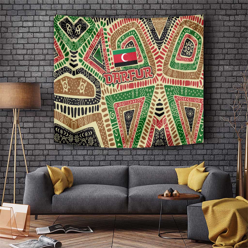 Darfur Sudan Tapestry with Red Green Beige Tribal Pattern - Wonder Print Shop