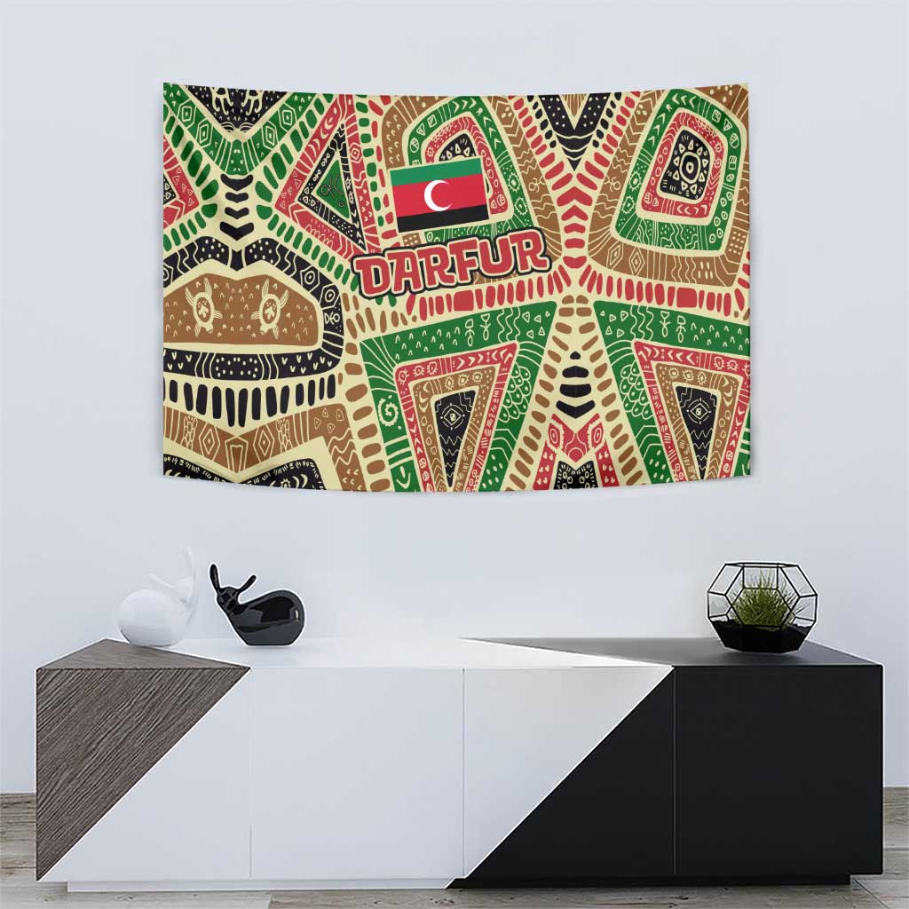 Darfur Sudan Tapestry with Red Green Beige Tribal Pattern - Wonder Print Shop