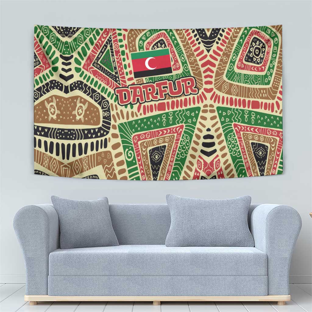 Darfur Sudan Tapestry with Red Green Beige Tribal Pattern - Wonder Print Shop