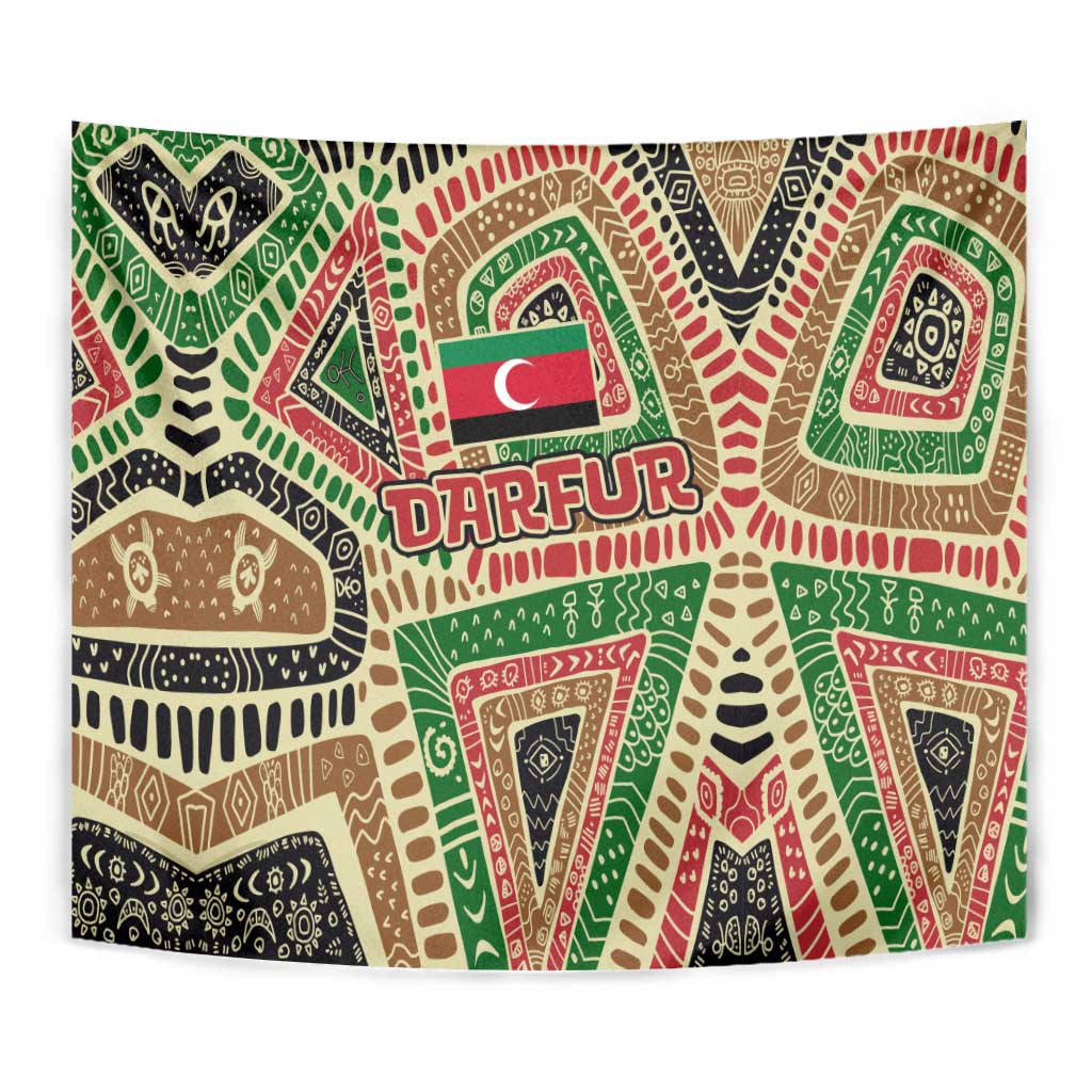 Darfur Sudan Tapestry with Red Green Beige Tribal Pattern - Wonder Print Shop