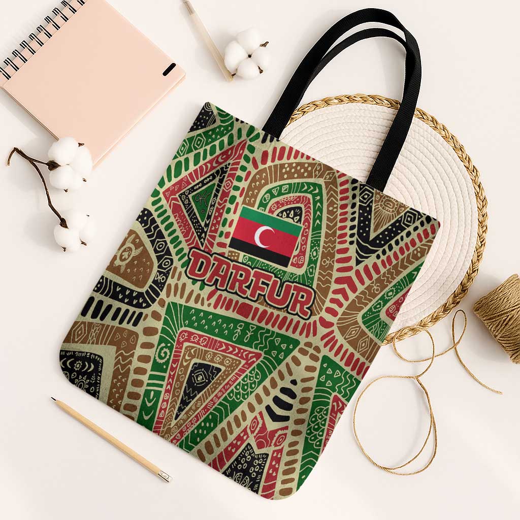Darfur Sudan Tote Bag with Red Green Beige Tribal Pattern - Wonder Print Shop