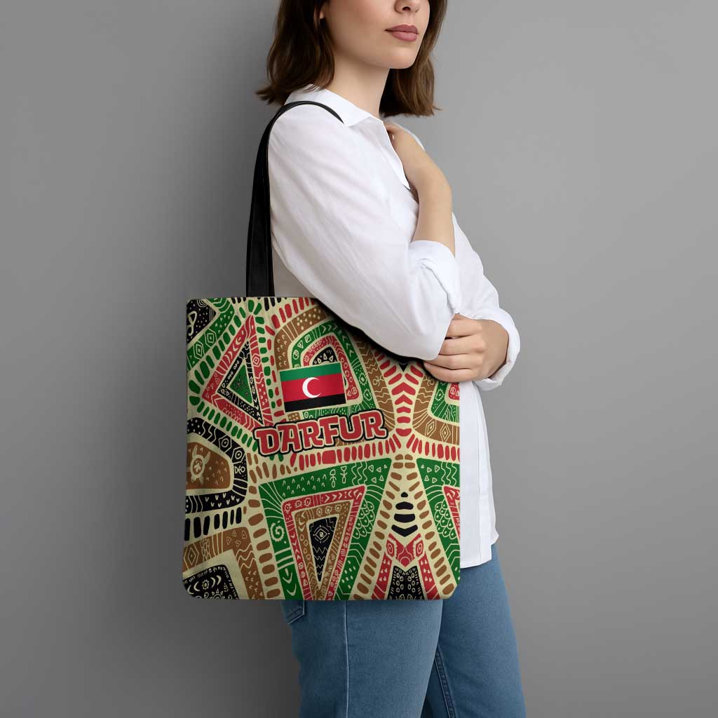 Darfur Sudan Tote Bag with Red Green Beige Tribal Pattern - Wonder Print Shop