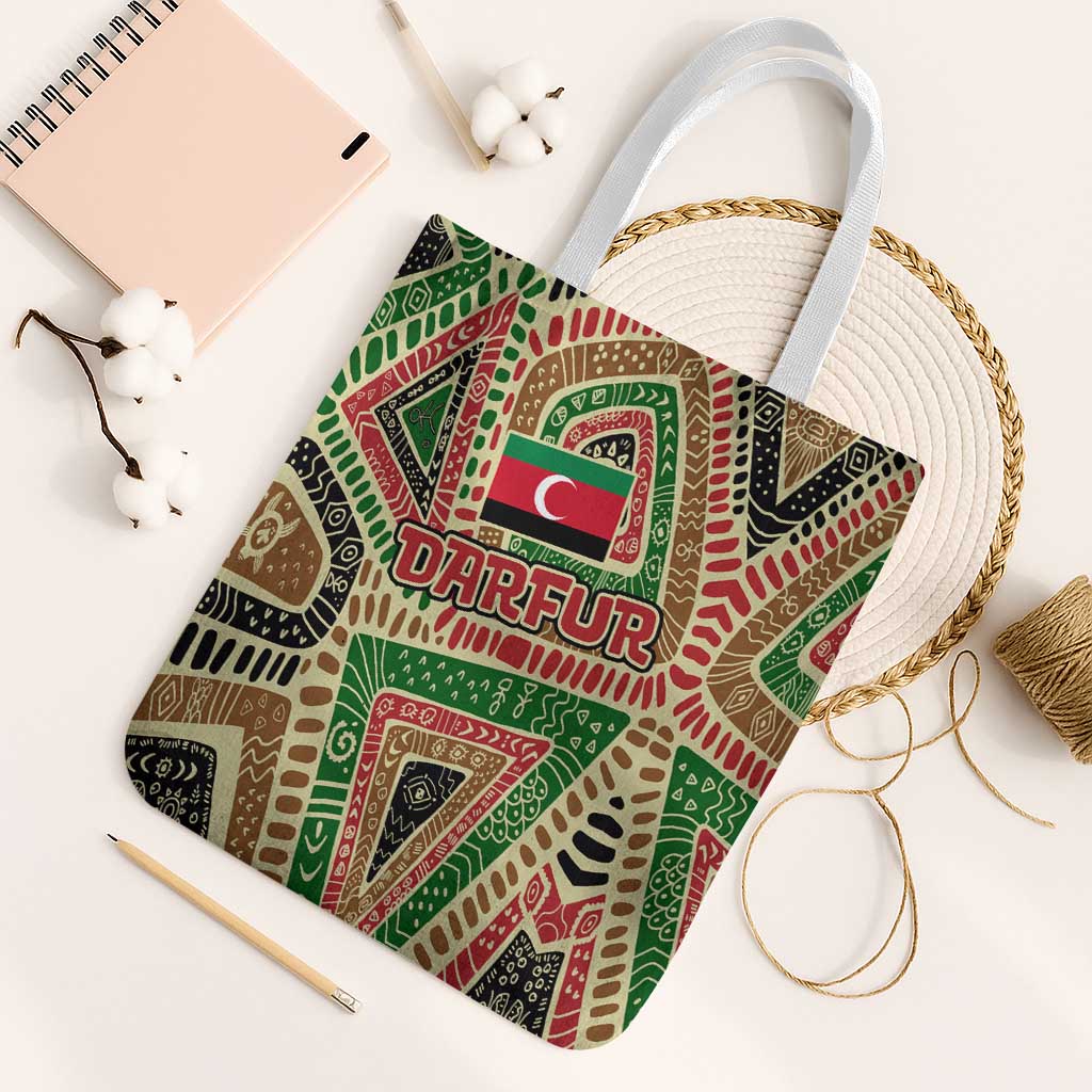 Darfur Sudan Tote Bag with Red Green Beige Tribal Pattern - Wonder Print Shop