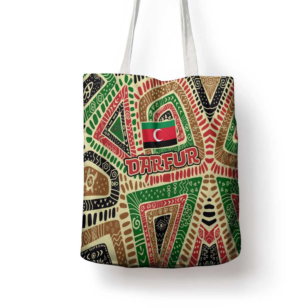 Darfur Sudan Tote Bag with Red Green Beige Tribal Pattern - Wonder Print Shop