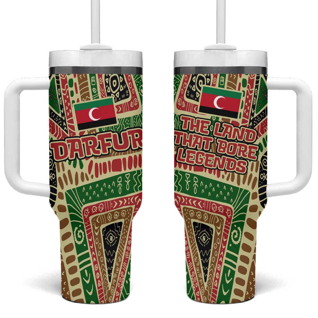 Darfur Sudan Tumbler With Handle with Red Green Beige Tribal Pattern - Wonder Print Shop