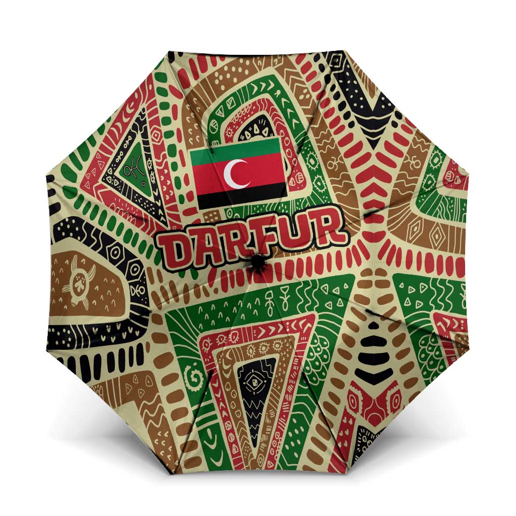 Darfur Sudan Umbrella with Red Green Beige Tribal Pattern - Wonder Print Shop