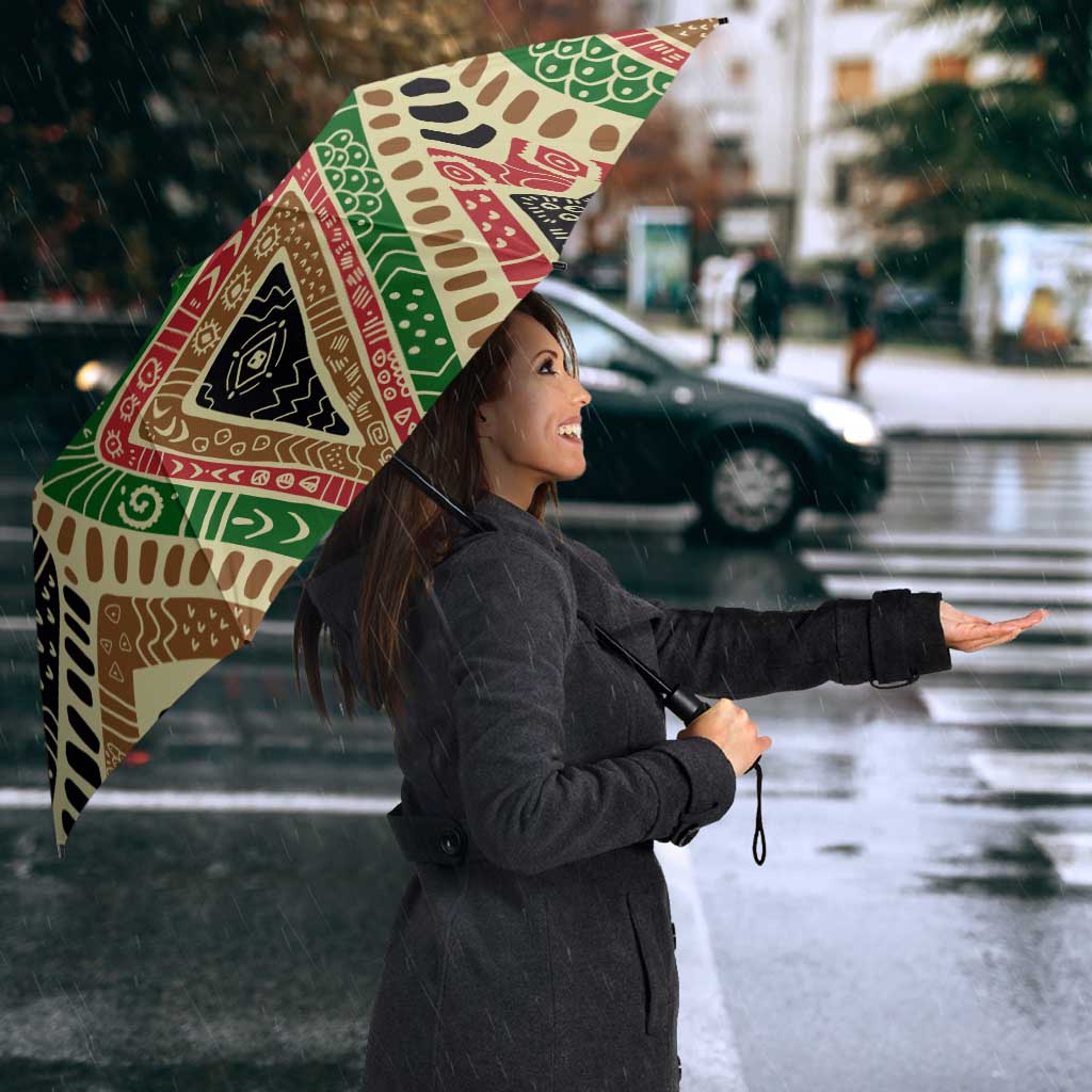 Darfur Sudan Umbrella with Red Green Beige Tribal Pattern - Wonder Print Shop