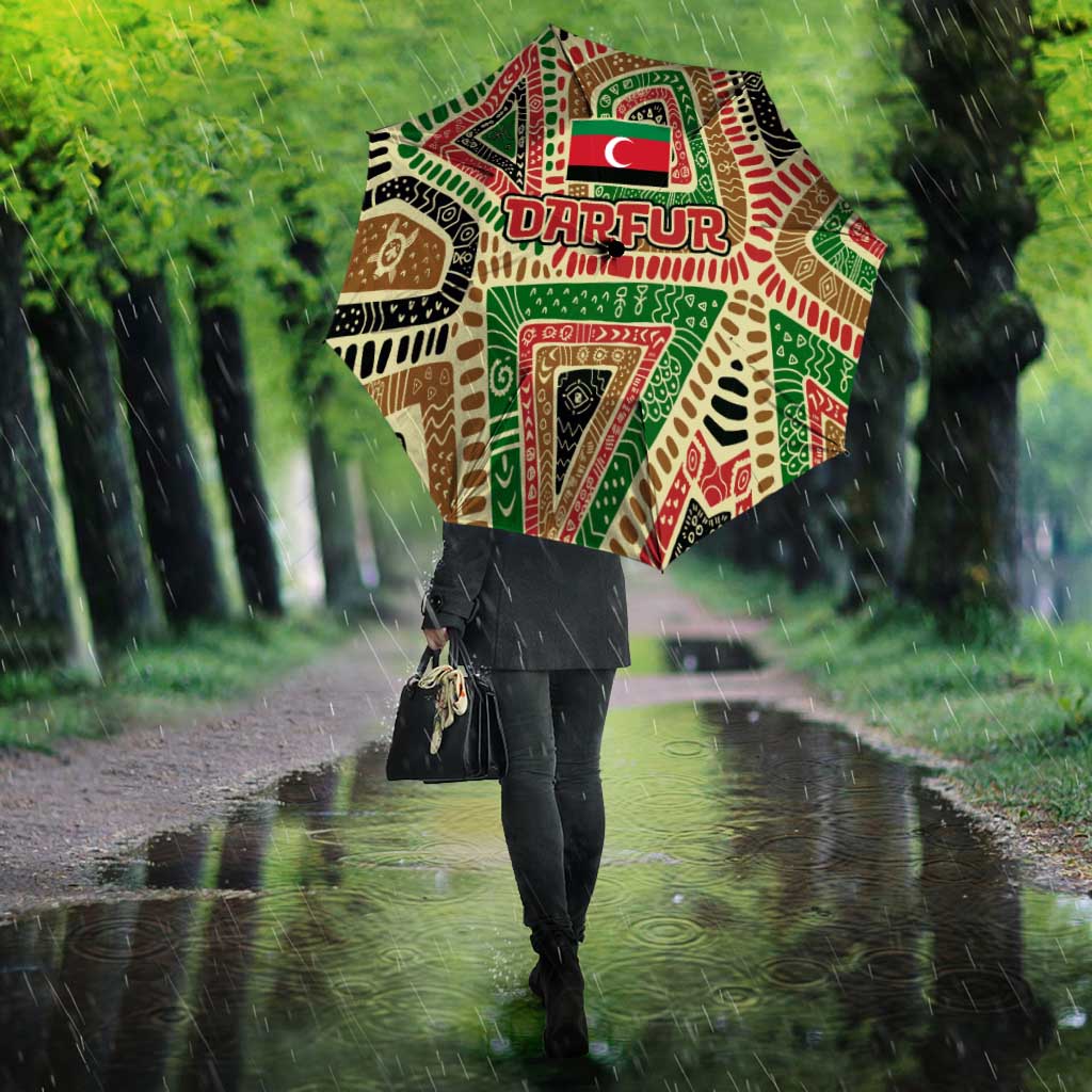 Darfur Sudan Umbrella with Red Green Beige Tribal Pattern - Wonder Print Shop