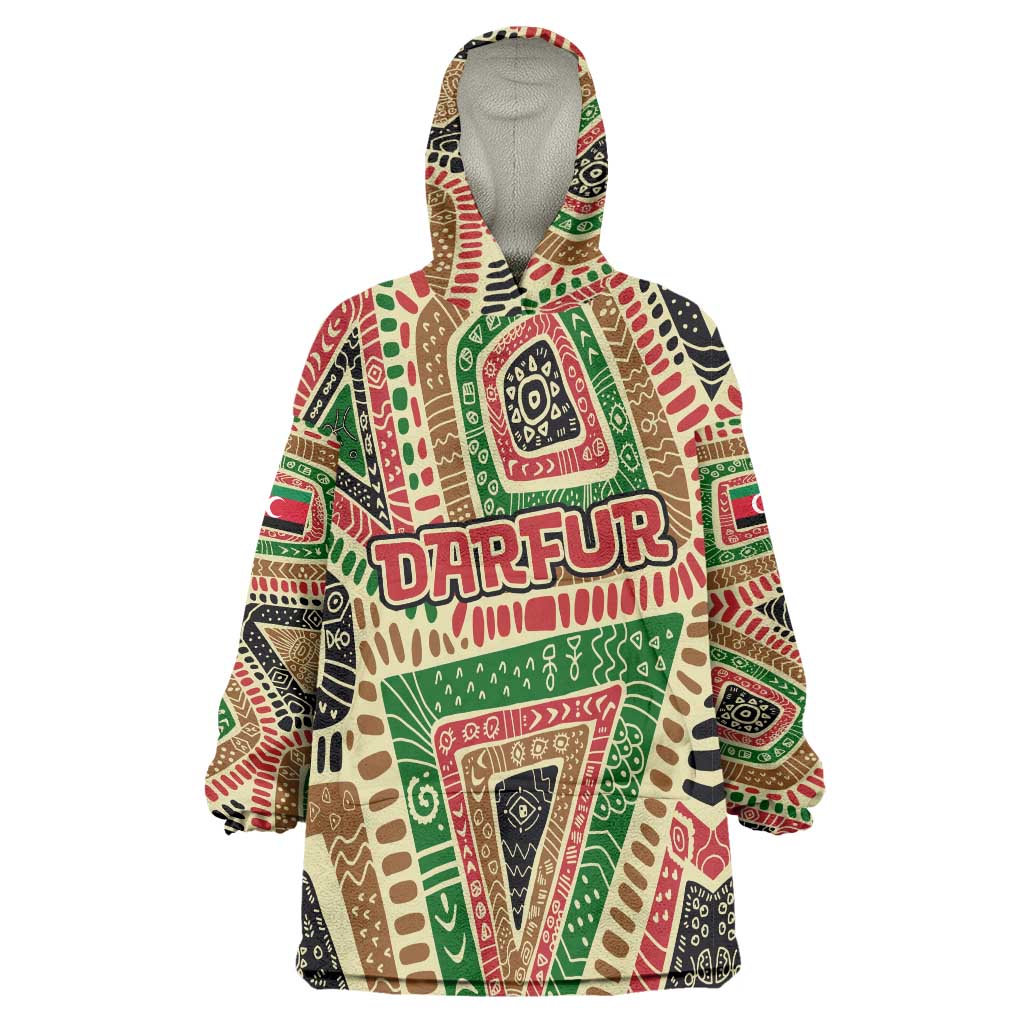 Darfur Sudan Wearable Blanket Hoodie with Red Green Beige Tribal Pattern - Wonder Print Shop