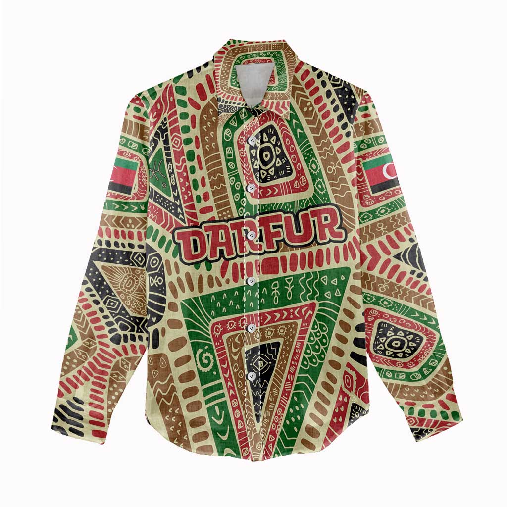 Darfur Sudan Women Casual Shirt with Red Green Beige Tribal Pattern - Wonder Print Shop