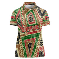 Darfur Sudan Women Polo Shirt with Red Green Beige Tribal Pattern - Wonder Print Shop