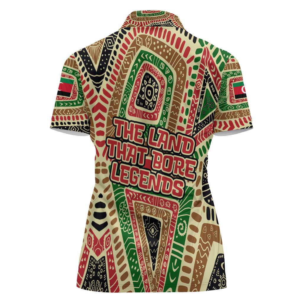 Darfur Sudan Women Polo Shirt with Red Green Beige Tribal Pattern - Wonder Print Shop