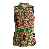 Darfur Sudan Women Sleeveless Polo Shirt with Red Green Beige Tribal Pattern - Wonder Print Shop