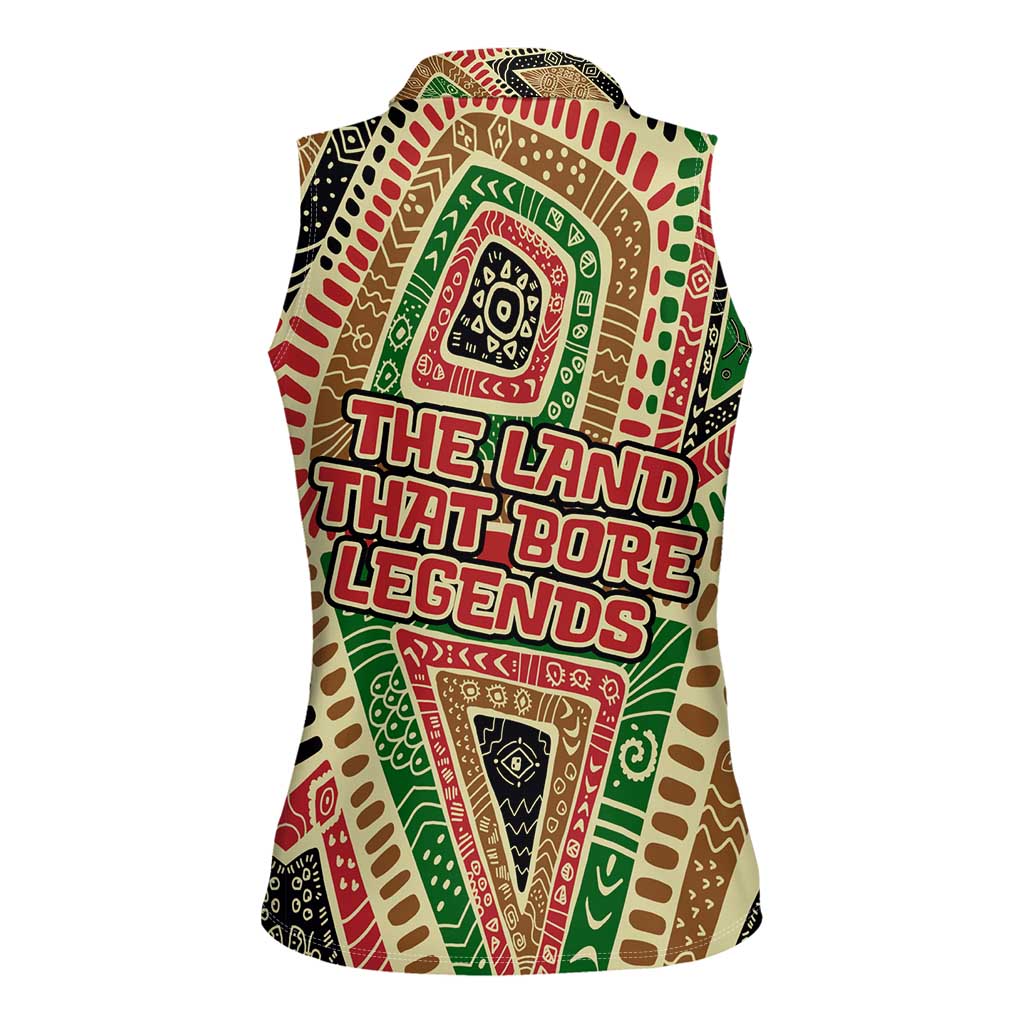 Darfur Sudan Women Sleeveless Polo Shirt with Red Green Beige Tribal Pattern - Wonder Print Shop