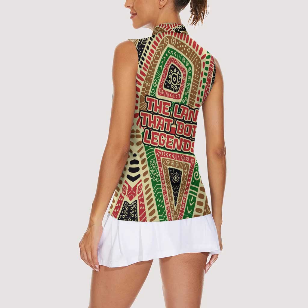 Darfur Sudan Women Sleeveless Polo Shirt with Red Green Beige Tribal Pattern - Wonder Print Shop